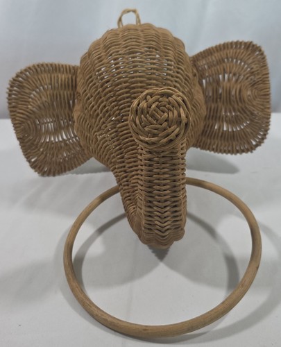 Vintage MCM Wicker Rattan Elephant Head Towel Holder - Picture 2 of 8