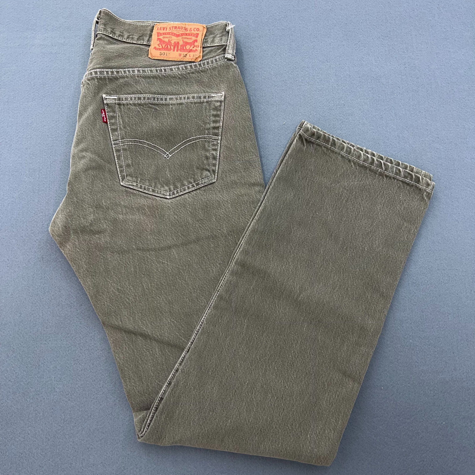 Men's 32x31 Olive Green Button Fly Straight Denim Y2k