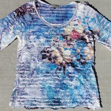 Vintage Suzie Textured Floral Stretch Shirt Petites PL Blue Purple White Pink