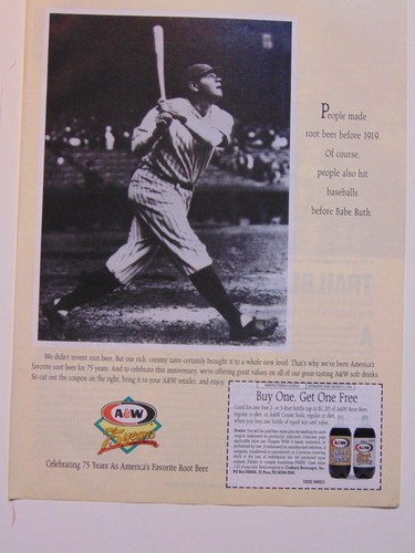 1994 A&W ROOT BEER BOGO offerta Babe Ruth pubblicità stampa d'epoca