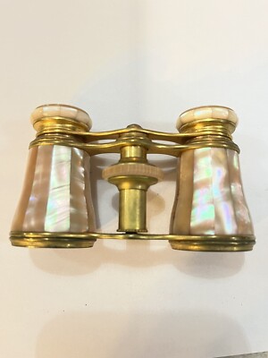 Antique LEMAIRE PARIS Opera Glasses-Mother of Pearl/Brass & Case Bee Insignia
