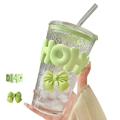 450ml Glass Cups with Lids and Straws Set Drinking Glasses for Beer Iced S6 Z9U2 - Bild 11 von 28