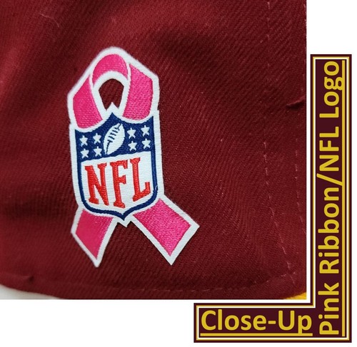 New Era 59 Fifty Washington Redskins Breast Cancer Pink Ribbon Hat Size 7 1/8th - Picture 9 of 15
