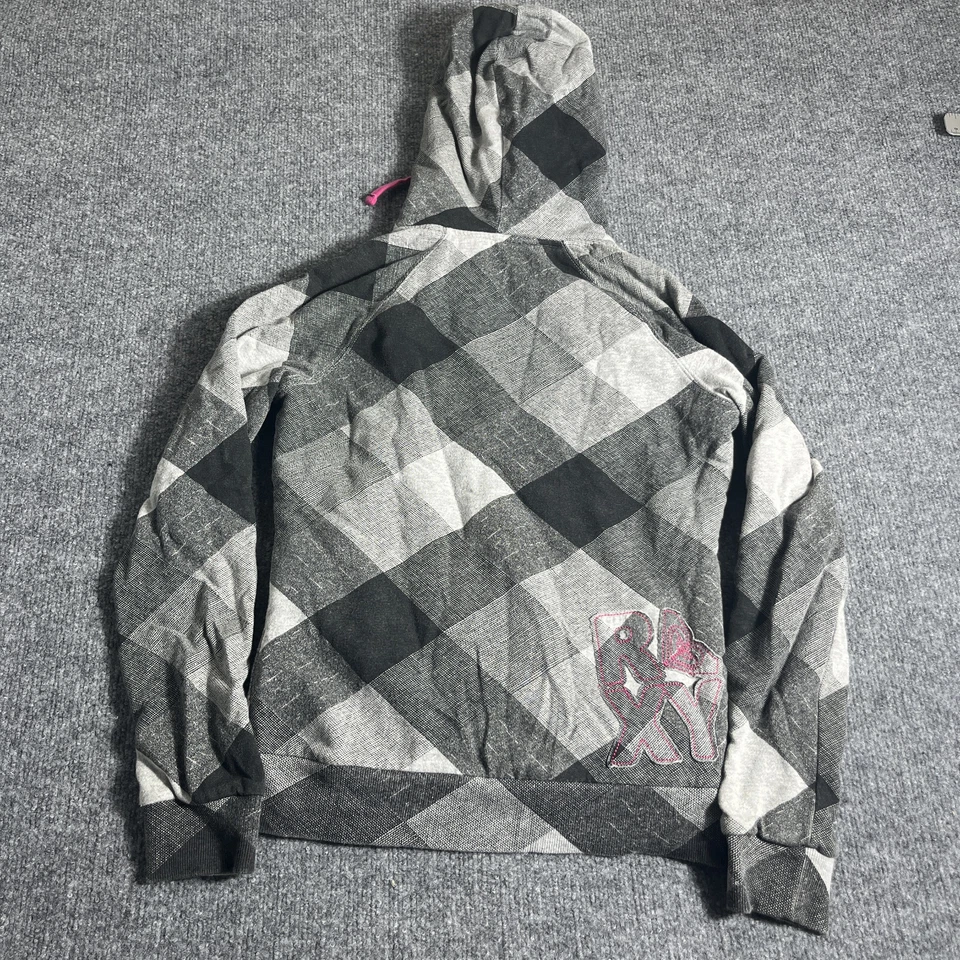 Sudadera con Capucha Roxy Acolchada a Cuadros Talla M Cremallera Frontal Gris y Negra #S167 Foto 2 de 4