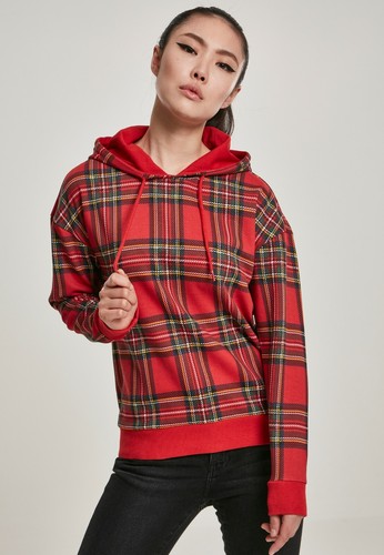 URBAN CLASSICS Maglia Felpa donna con cappuccio scozzese Red/Black Over  sizes | eBay