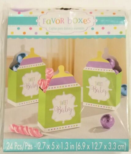 24 Cute Paper Favor Boxes SWEET BABY Candy Sweets Gift Girl Boy Baby Shower Box - Picture 1 of 3
