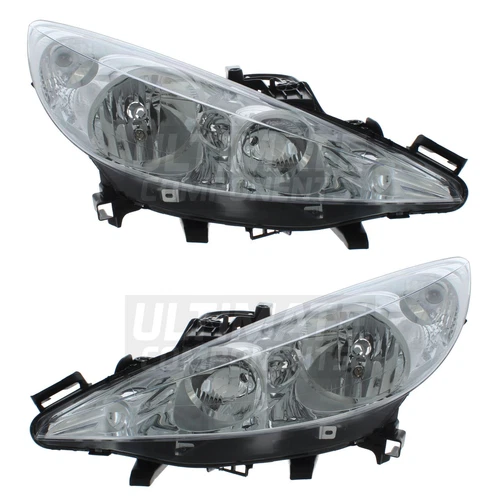 Peugeot 207 CC Headlights 2007-2015 Non Projector Headlamps 1 Pair Left & Right