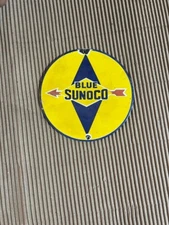 PORCELAIN BLUE SUNOCO ENAMEL SIGN 6X6 INCHES