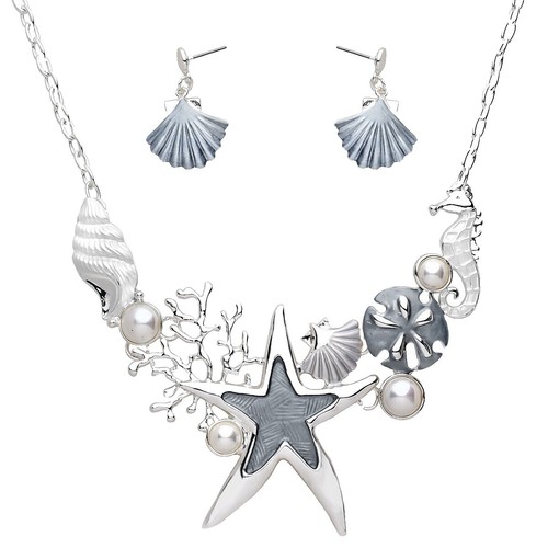 Grey Shell Pearls Necklace- Beaded Long