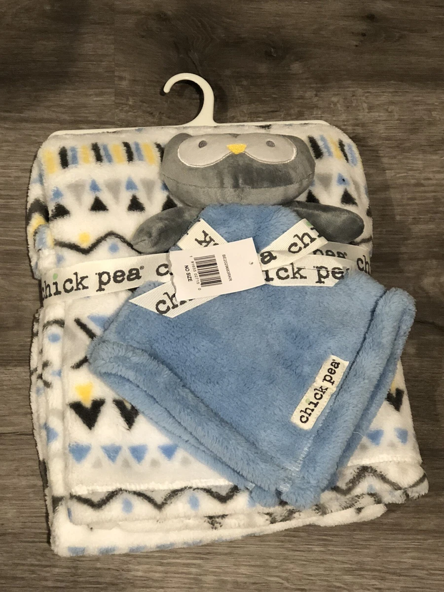 NEW Chick Pea Baby Blanket Owl Blue Gray Lovey Security and Blanket Set