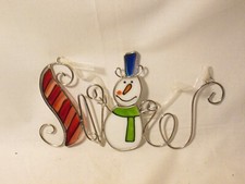 Snow Metal and Acrylic Sign with Snowman 9" long