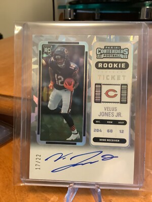 2022 Contenders #140 Velus Jones Jr. Cracked Ice Rookie Auto 17/22 Chicago Bears