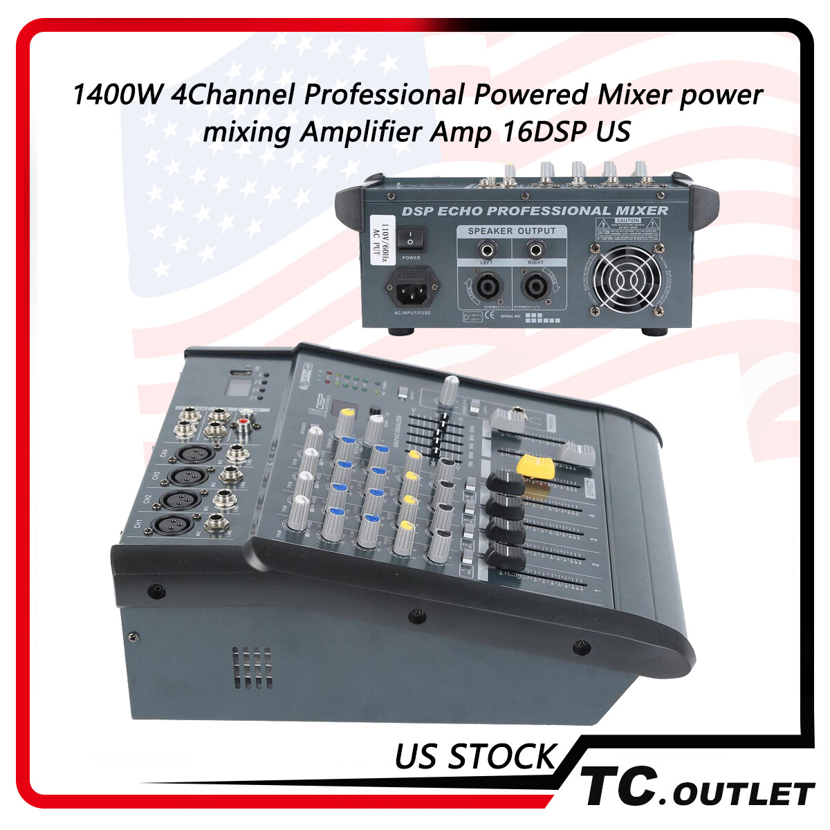 4 Channel Powered Bluetooth Audio Mixer DJ Mixing Amplifier