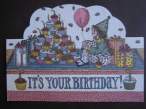  UNUSED 1990s vintage greeting card By Lynn Norton Parker BIRTHDAY Cupcake Tree