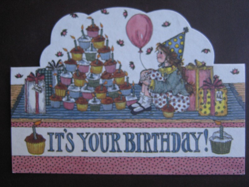  UNUSED 1990s vintage greeting card By Lynn Norton Parker BIRTHDAY Cupcake Tree