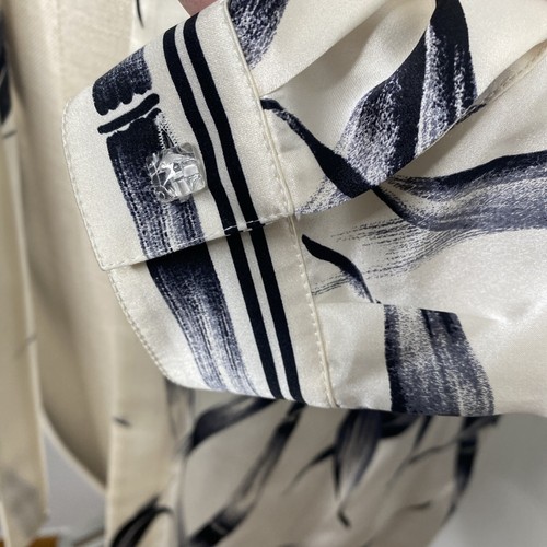 STARINGTON For Neiman Marcus Women's Silk Blouse Top Ivory Black Leaf Sz 4 Shirt - Picture 4 of 10