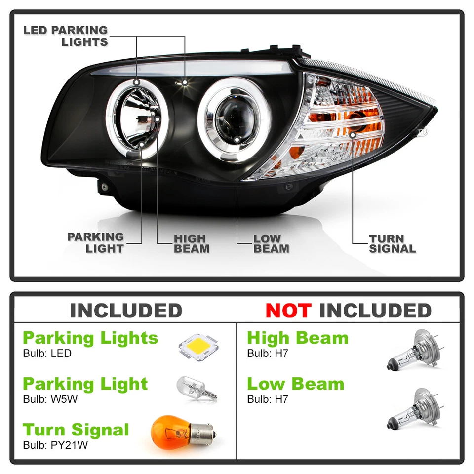 Faros proyectores LED negros para BMW E87 128i 135i modelo halógeno 2008-2013 Foto 4 de 4