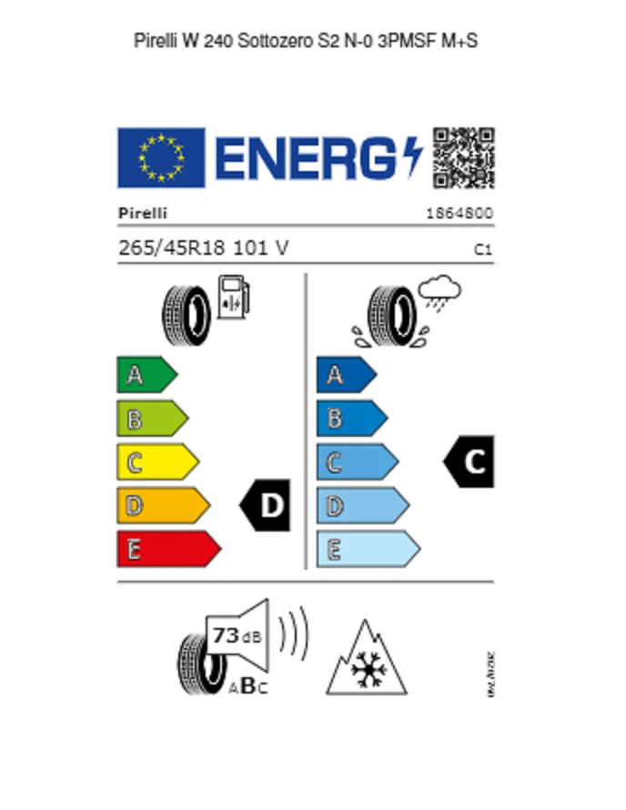 1x PIRELLI W240 SOTTOZERO S2 265/45R18 101V N0 M+S Winter Reifen  DOT17 - Bild 2 von 2