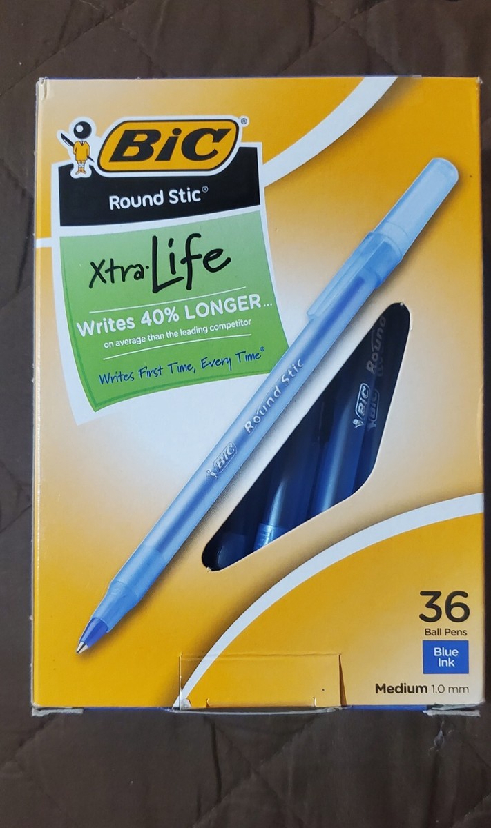 BIC Round Stic Xtra Life Ballpoint Pens Medium mm Blue Open