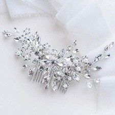 Flower Crystal Bride Wedding Hair Comb Hair Accessories with Pearl Silver