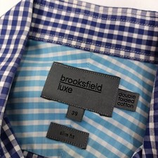 Brooksfield Dress Shirt Mens Slim Fit Size 39 Blue Double Folded Luxe Cotton