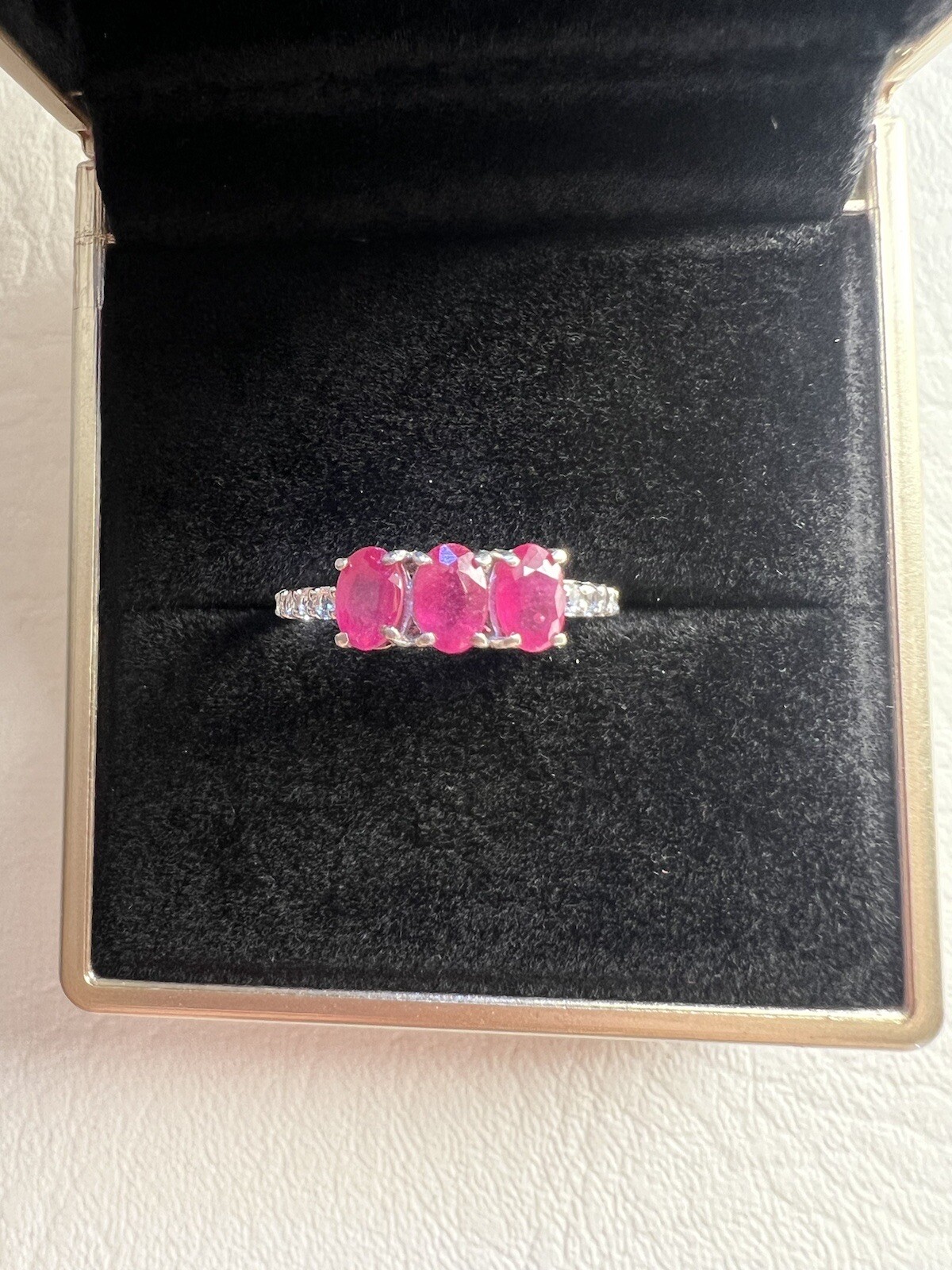 Tri-stone Ruby White Spinel Ring 925 Sterling Sil… - image 7