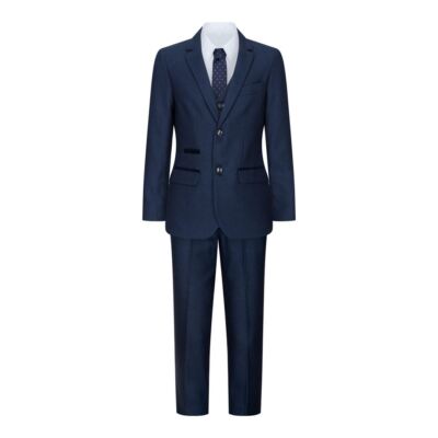 Paul Andrew Arthur Boys Navy 3 Piece Tweed Birdseye Suit