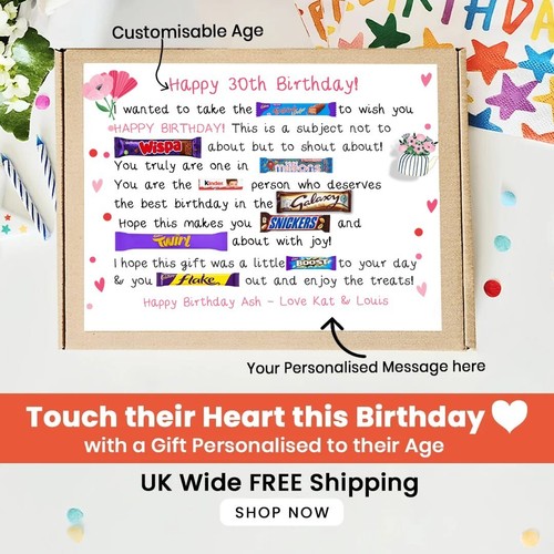 Personalised Birthday 40th Gift Box Chocolate Treat Hamper Him Her any Age - Picture 19 of 30