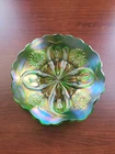Nice Apple Green Carnival Glass Pods & Posies Ruffled Bowl by Brockwitz