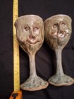 Really Ugly But Cool Set Of Handmade Face Goblets Coil Pottery 6.25" — photo 1