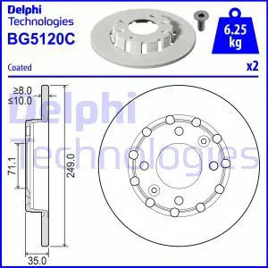 Delphi Dischi Freno Bg5120c Posteriore, Pieno, 2 Pezzo - Immagine 2