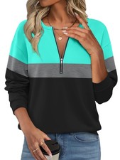 Womens Sweatshirts Half Zip Fleece Pullover Tops Color Block Quarter Zipper H...