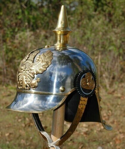 Reproducción de casco con pinchos de latón y acero alemán Fr Pickelhaube WW1 - Imagen 3 de 4