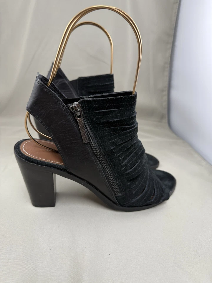 Donald J Pliner 皮革绑带露趾拉链高跟鞋黑色 8M 码 — 第 2/4 张图片