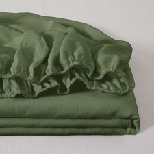 100 Linen Fitted Sheet Mattress Cover - 1 Piece Stone Washed 15 Inch Deep Po...