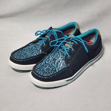 Twisted X Kicks 7M Navy Turquoise Floral Embossed Tooled Leather Moccasins