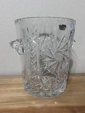 Bolonia Hand-Cut Lead Crystal Ice Bucket 9” Star Pattern Poland Original Sticker