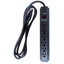 POWER FIRST 52NY56 Surge Protector Outlet Strip,6 ft.,Black 52NY56