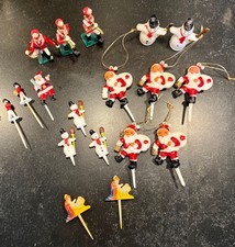 Vintage Christmas Cake Picks Ornaments Lot 18 Santa Snowman Nativity Soldiers