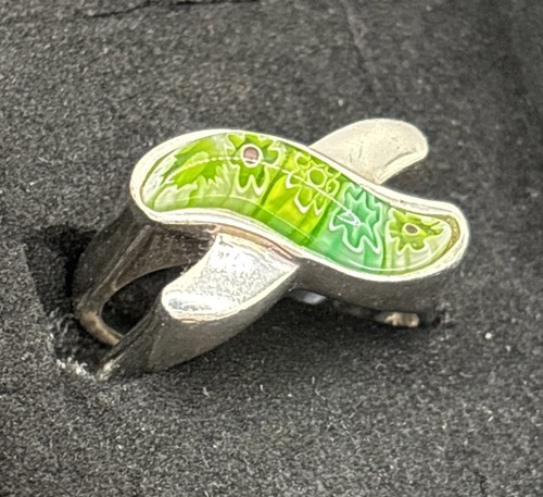 Anello Murano Firmato Arte Vetro Millefiori Unico Spaccato X Forma Fiori Verdi - Foto 2 di 8