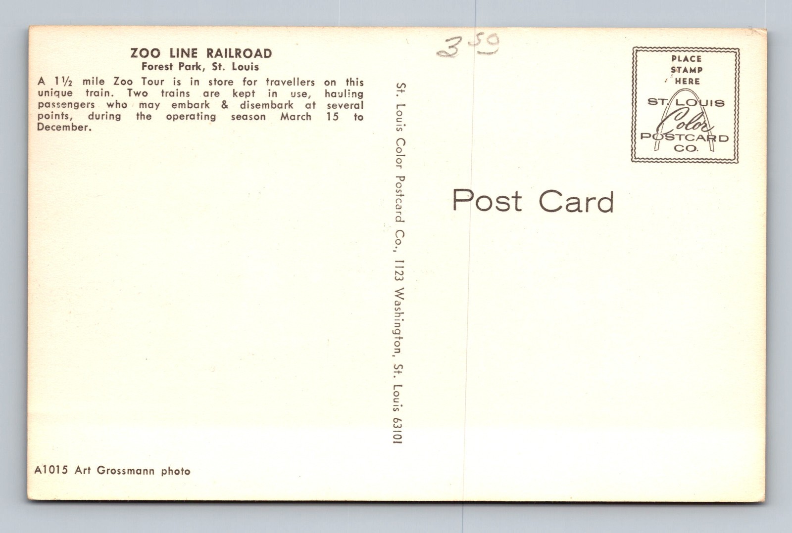 St Louis MO-Missouri Zoo Line Railroad Forest Park Vintage Postcard