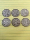 Franklin Silver Half Dollar Lot of 6: 1952 1953 1953 1954 1957 1961