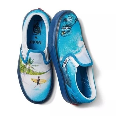 Vans Molo Classic Slip On Kids 10.5 Blue Shark Surf Beach Graphic Sneakers