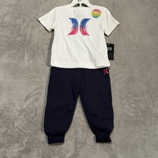 Hurley Shirt Pants Set Toddler 18M White Navy H2O-Dri UPF 50 Jogger Outfit