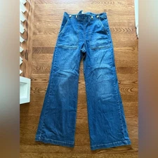 PILCRO Anthropologie Kit Wide Leg Utility Blue Denim Jeans Baggy High Rise 30