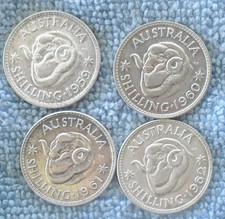 Australia Shillings, Run Of Dates, 1959,60,61,62, Nice Grades (D1)