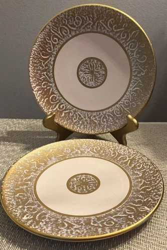 Stangl Pottery Florentine 8” Salad Dessert Plates Set (2) Gold Scrolls