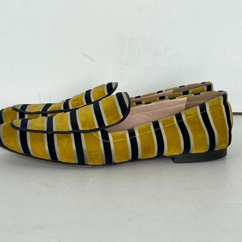 Zapatilla plana para mujer J Crew Cecile talla 8 terciopelo a rayas amarillo negro Foto 3 de 4