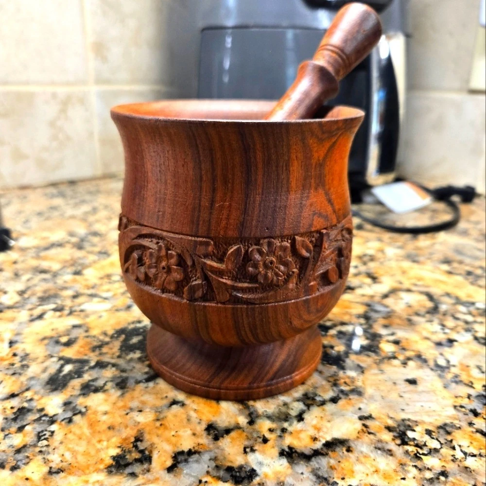 VTG Carved Rosewood Mortar and Pestle Made In India