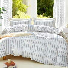 Striped Duvet Cover Set 100 Washed Cotton Linen Like Super Soft Breathable